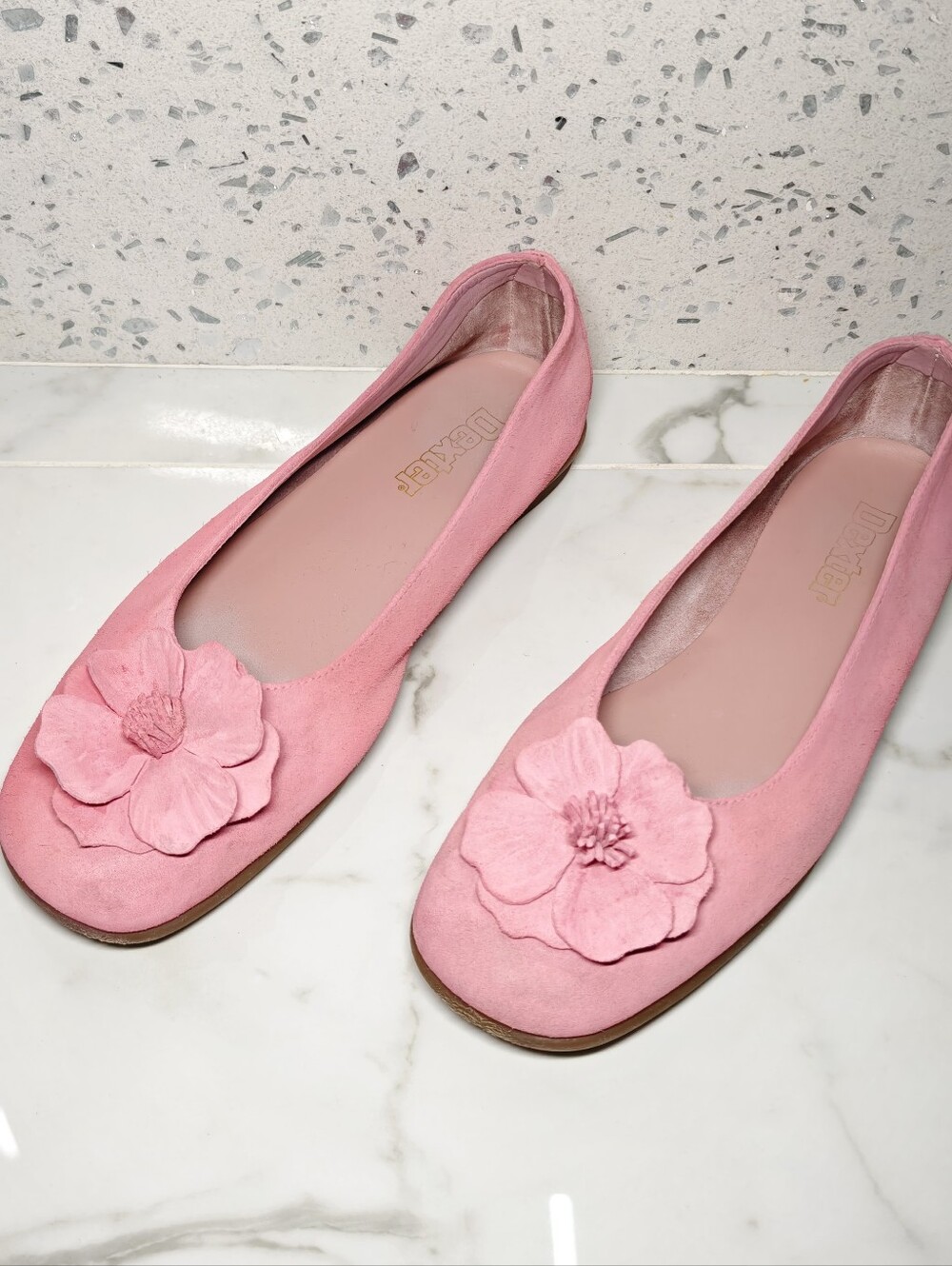 Vintage Dexter pink suede leather ballet floral applique flats Size 8 or 8.5